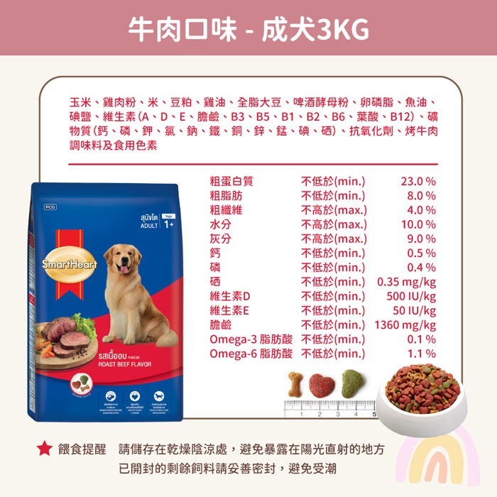 【超取/宅配賣場】SmartHeart 慧心犬糧-成犬配方 3KG(狗飼料/成犬)-細節圖4