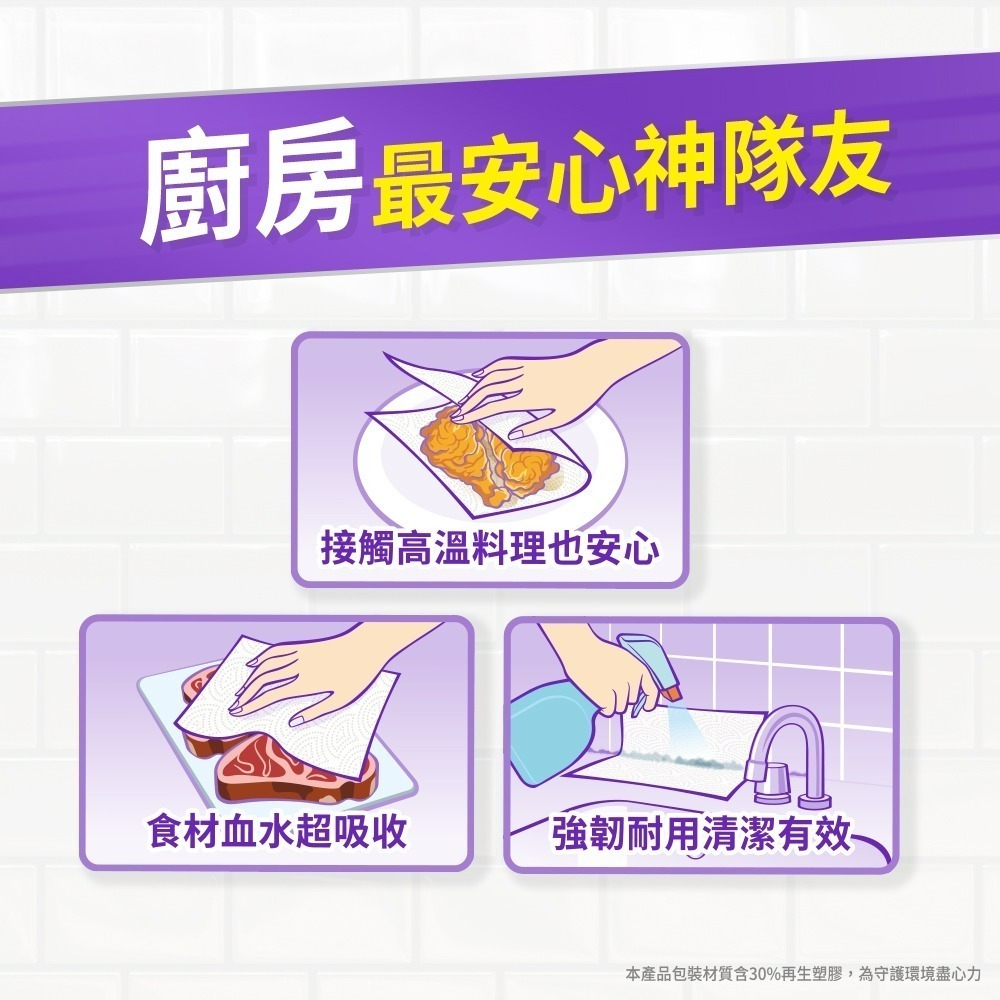 【宅配賣場】【舒潔】食安級耐用廚房紙巾 65 抽x6捲x6串/箱-細節圖8