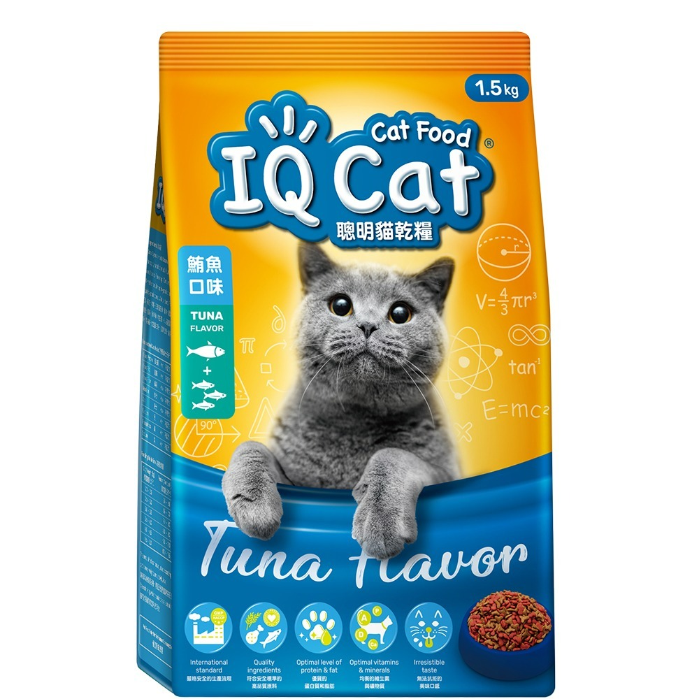 【宅配賣場】IQ CAT 聰明貓乾糧 1.5KG x 5包(貓飼料/成貓) 限量加贈 加好寶貓罐80g(口味隨機)-規格圖3