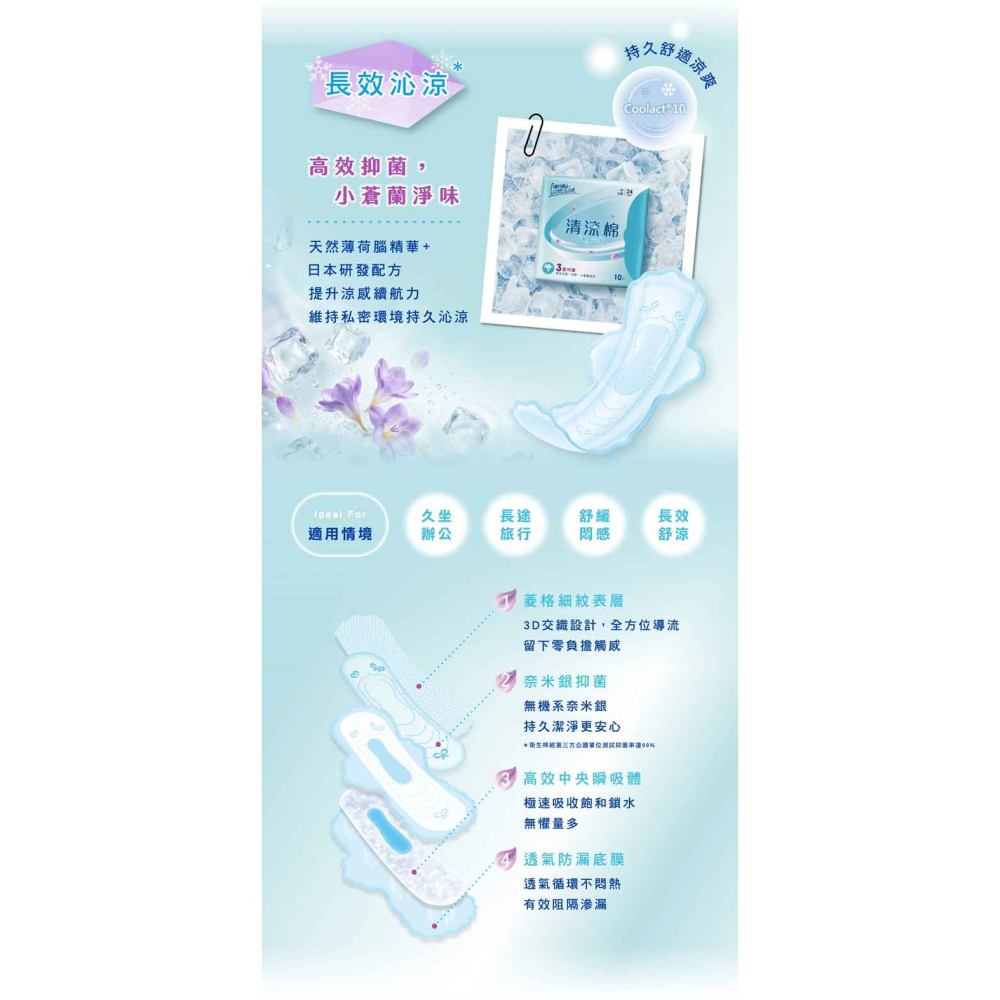 【超取賣場】康乃馨 清涼棉_長效沁涼(小蒼蘭)衛生棉、護墊(17cm/24cm/28cm/36cm)-細節圖5