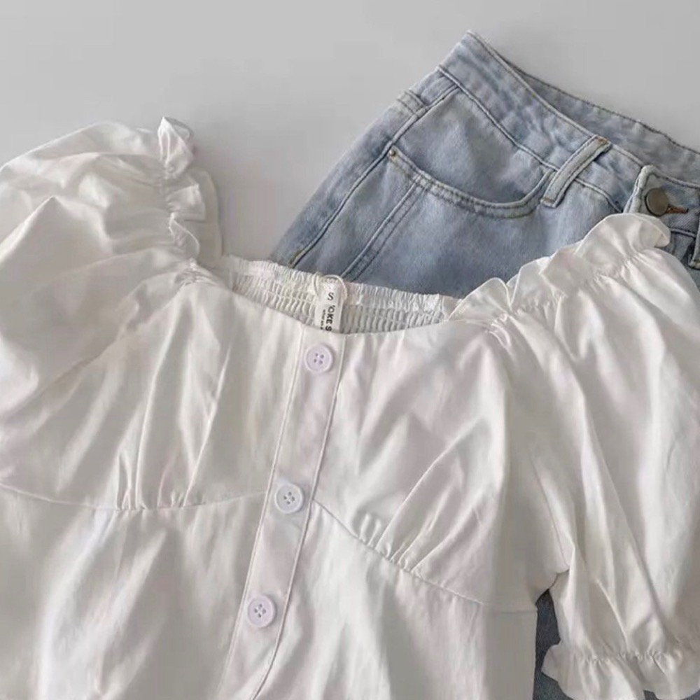 現貨🔥辣妹白色夏季襯衫氣質短袖上衣-細節圖2