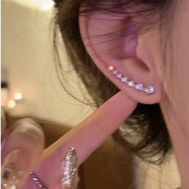 《925銀針》閃鑽氣質弧形耳環-細節圖3