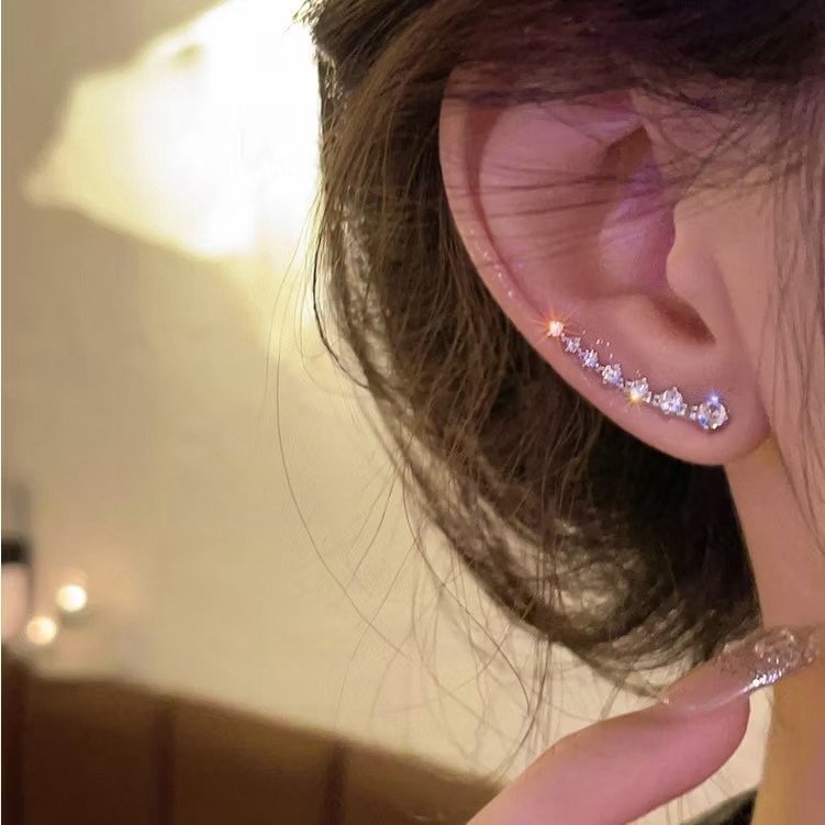 《925銀針》閃鑽氣質弧形耳環-細節圖4