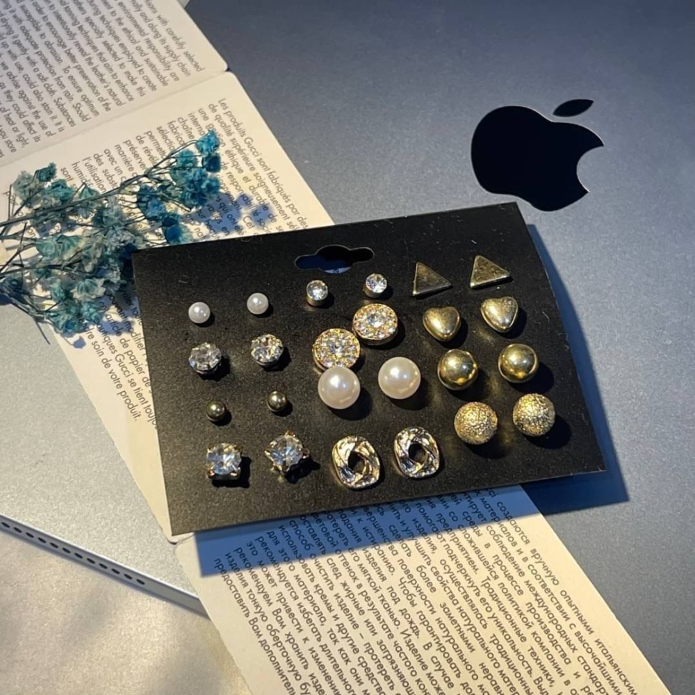 《925銀針》高級感12對鑲鑽金耳環套組-細節圖4