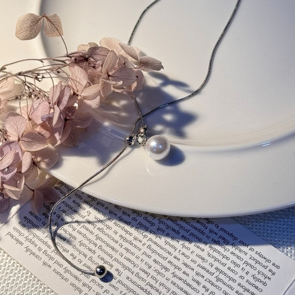 設計感可抽拉珍珠長款項鍊-細節圖6