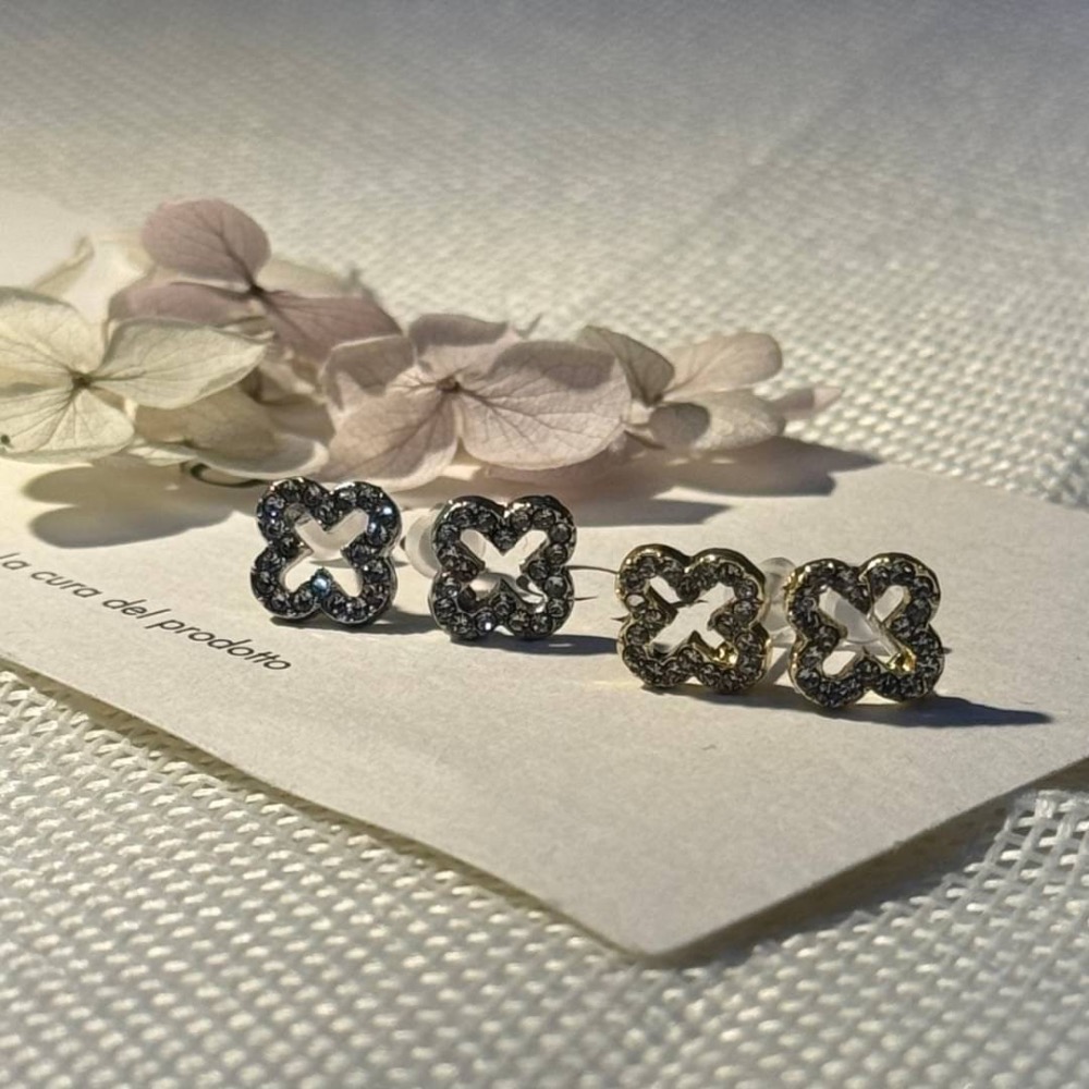 《925銀針》 簡約鑲鑽四葉草耳環 （現貨）-細節圖2