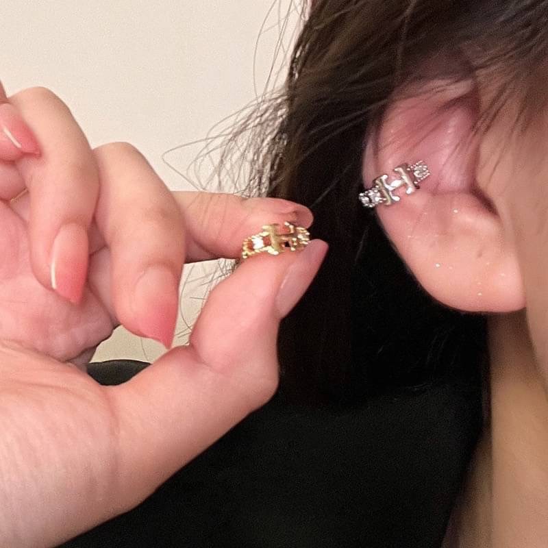 高級感微鑲H字母單耳夾-細節圖3