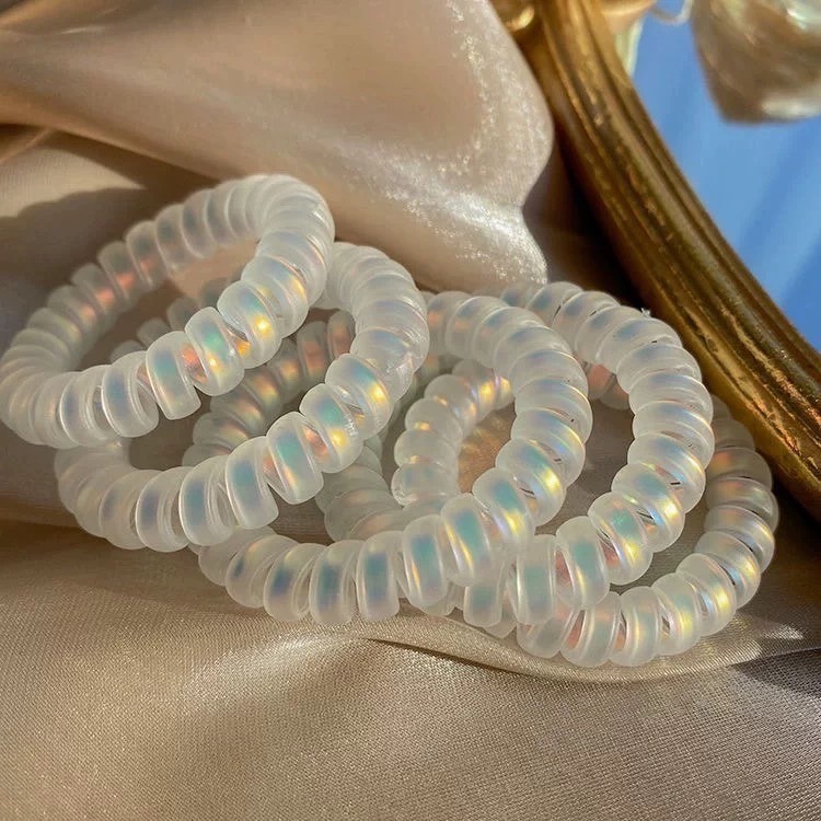 電話線髮圈 無痕髮圈 綁頭髮 韓系髮圈 橡皮筋 髮飾 髮束 磨砂霧面電話線髮圈 鐳射髮圈 人魚姬髮圈 螢光色 丸子頭-細節圖2