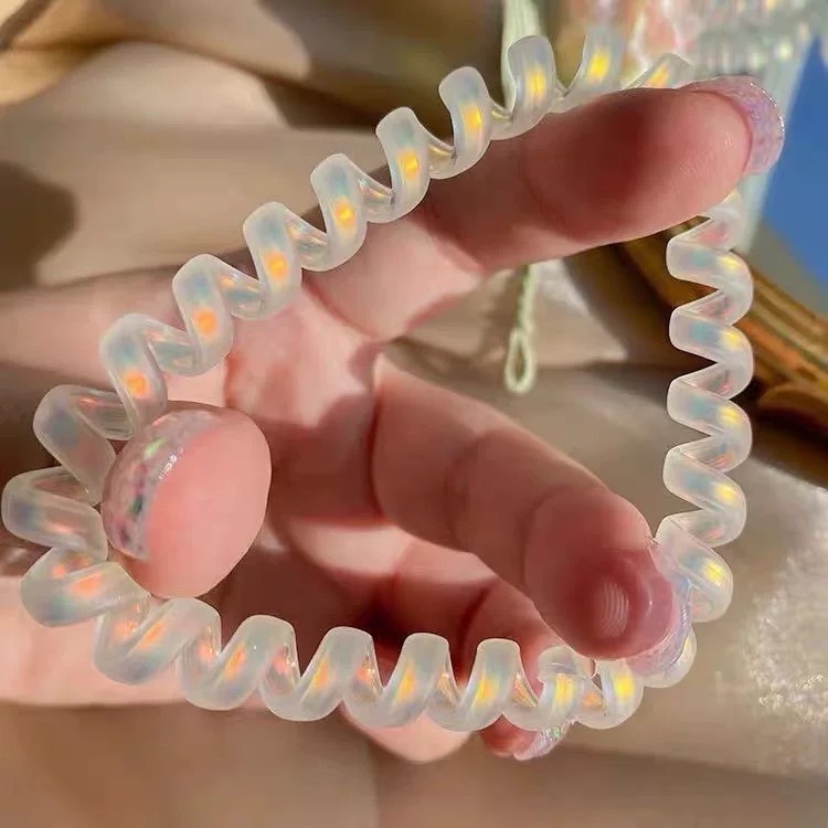 電話線髮圈 無痕髮圈 綁頭髮 韓系髮圈 橡皮筋 髮飾 髮束 磨砂霧面電話線髮圈 鐳射髮圈 人魚姬髮圈 螢光色 丸子頭-細節圖3