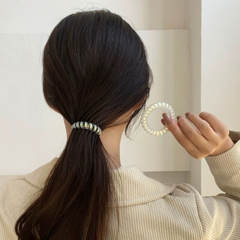 電話線髮圈 無痕髮圈 綁頭髮 韓系髮圈 橡皮筋 髮飾 髮束 磨砂霧面電話線髮圈 鐳射髮圈 人魚姬髮圈 螢光色 丸子頭-細節圖5