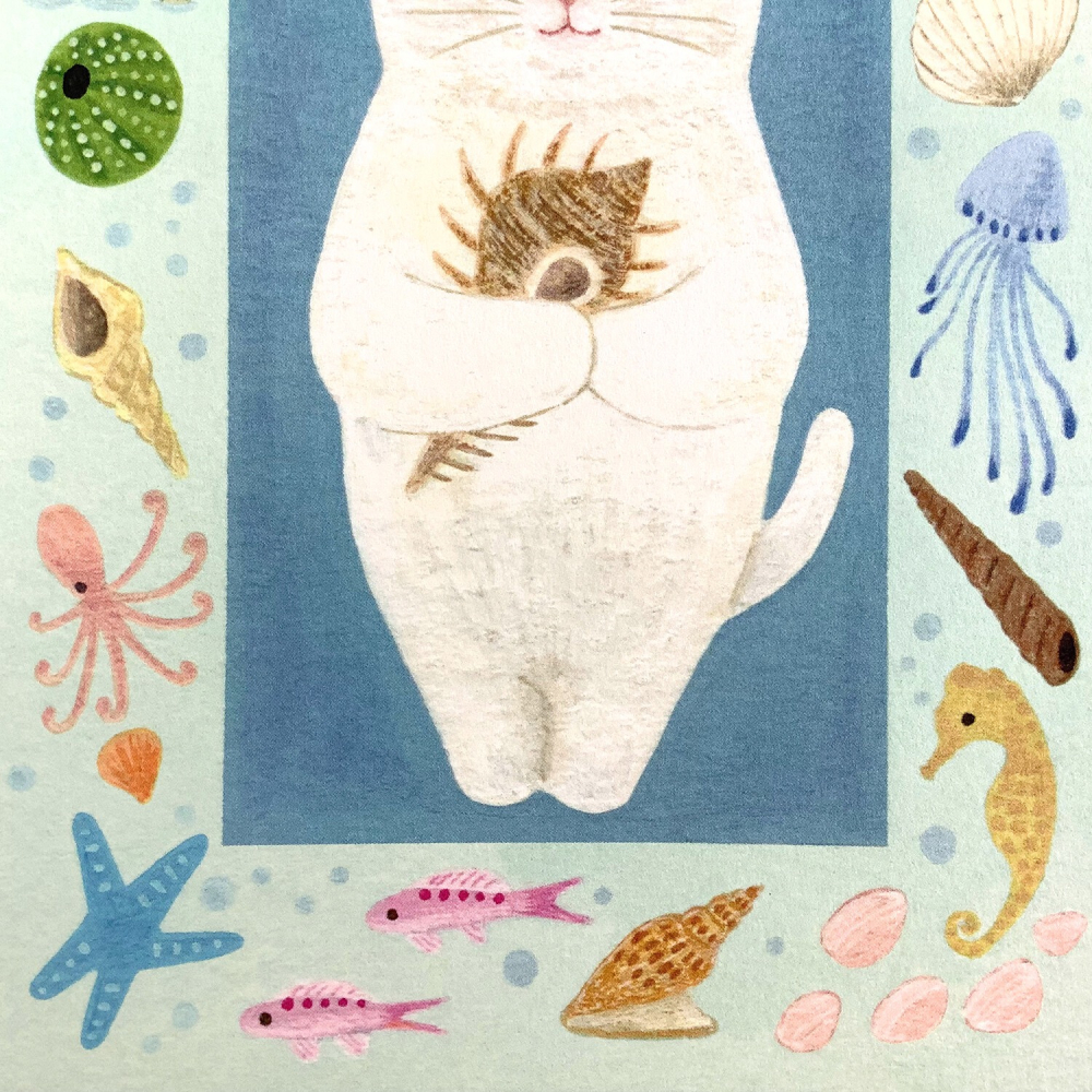 ⎪厭世文具⎪日本知名插畫 4legs 貝殼白貓明信片-細節圖4