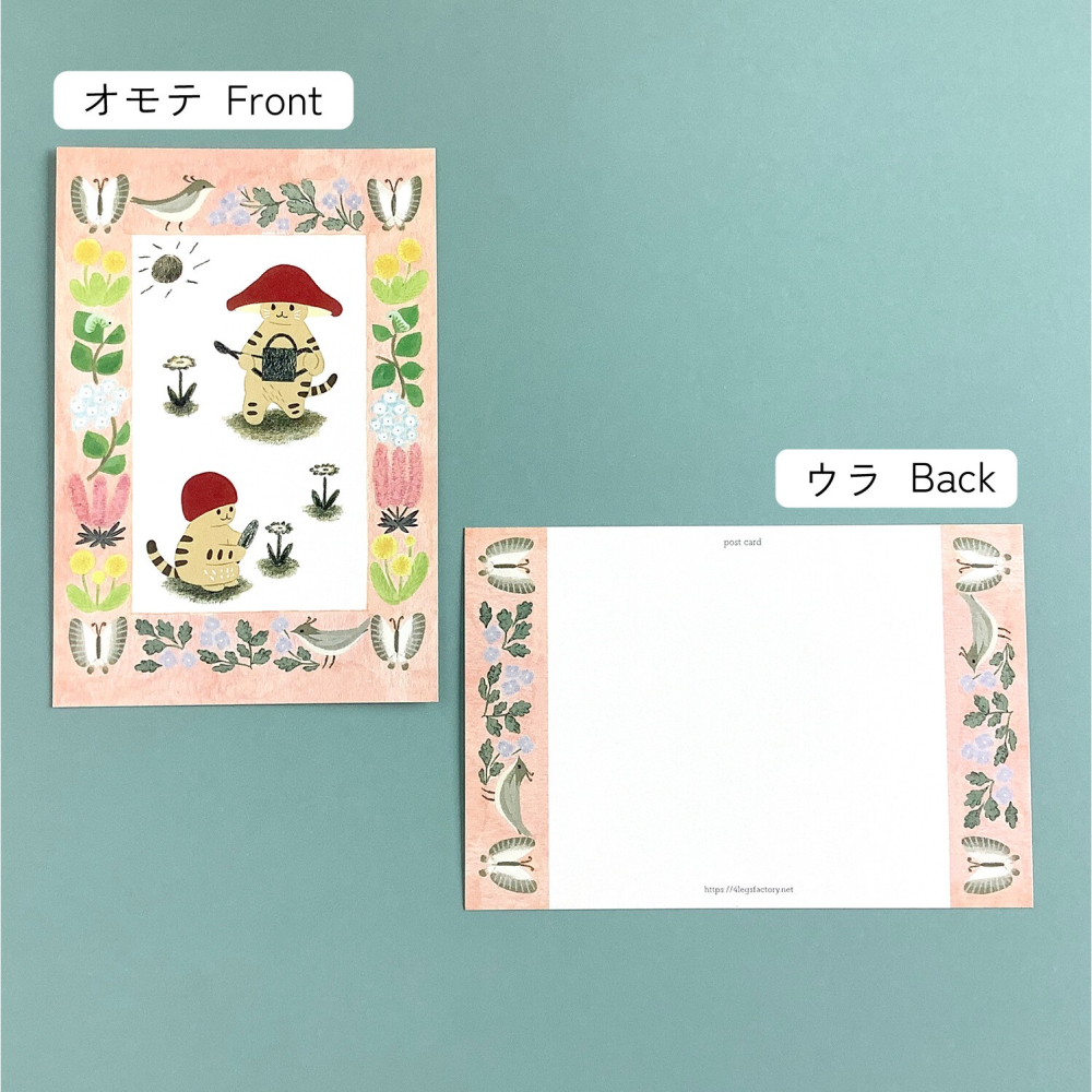 ⎪厭世文具⎪日本知名插畫 4legs 春天的蘑菇貓明信片-細節圖4