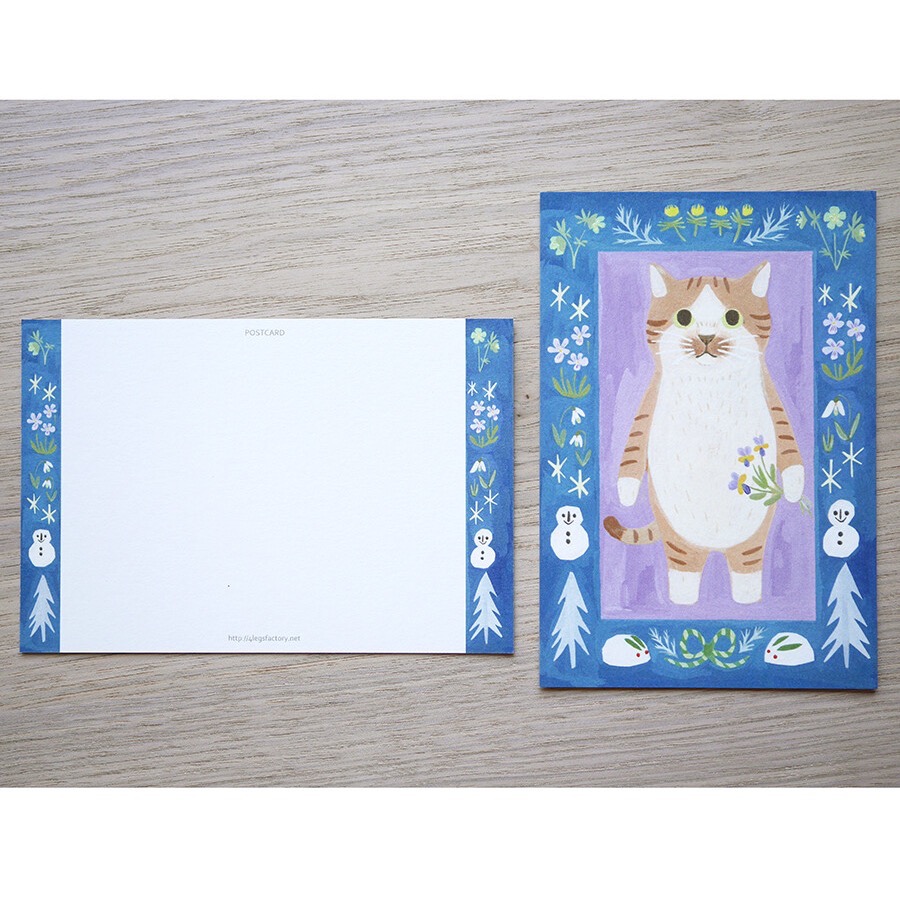 ⎪厭世文具⎪日本知名插畫 4legs 棕白色襪子貓明信片-細節圖5