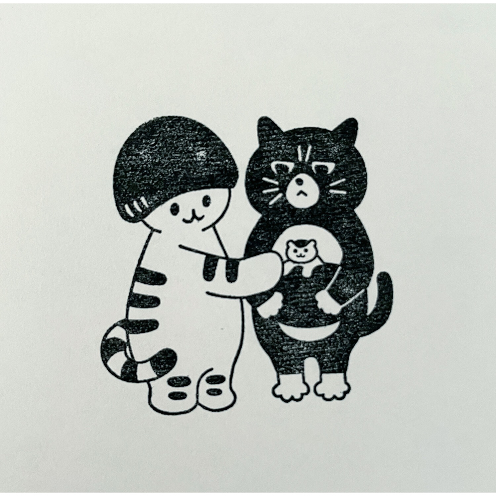 ⎪厭世文具⎪日本知名插畫 4legs 蘑菇貓與黑貓 印章-細節圖2