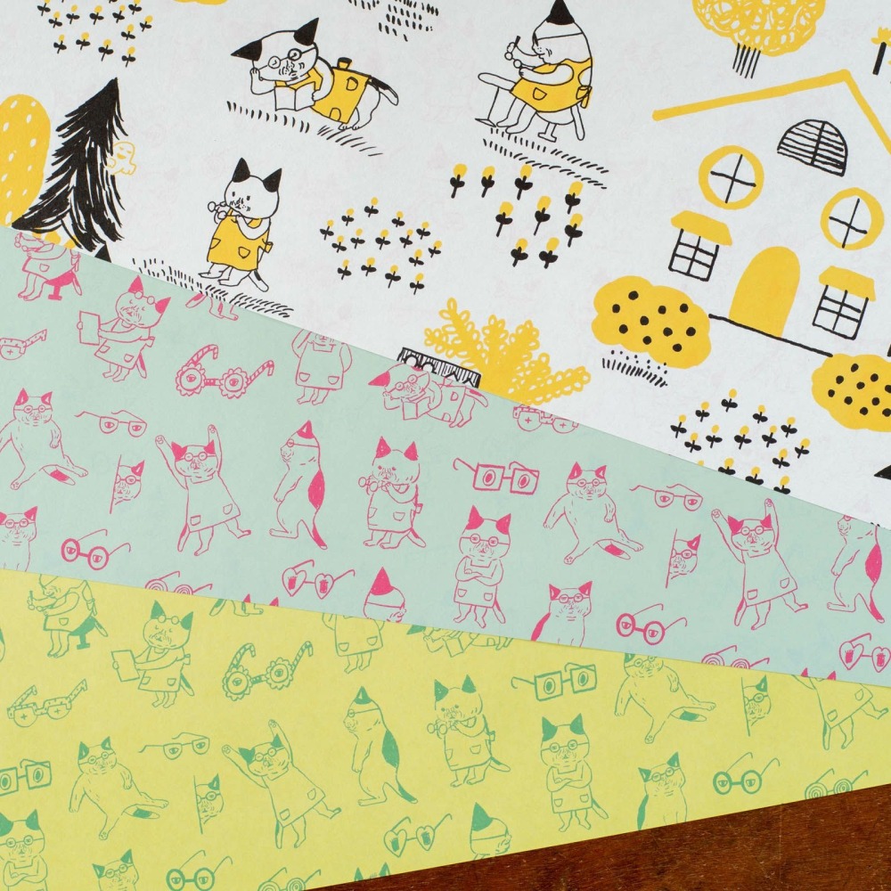 ⎪厭世文具⎪日本 手紙社- 柴田啟子  戴眼鏡的貓 包裝紙 3張一包-細節圖8