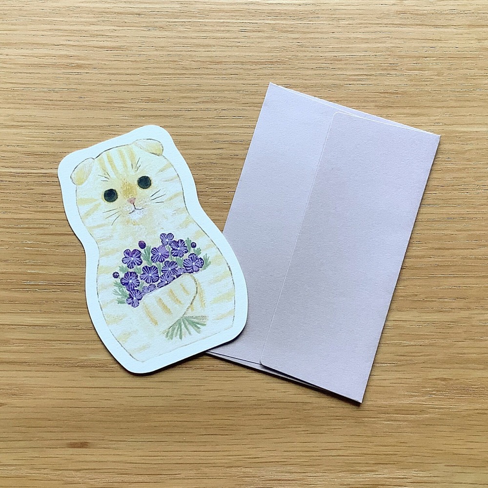 ⎪厭世文具⎪日本知名插畫家 4legs 虎紋貓 迷你卡片(花束)-細節圖2