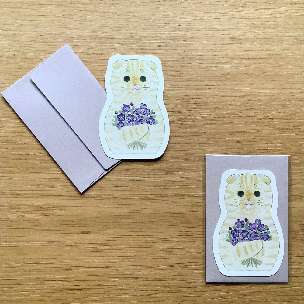 ⎪厭世文具⎪日本知名插畫家 4legs 虎紋貓 迷你卡片(花束)-細節圖4