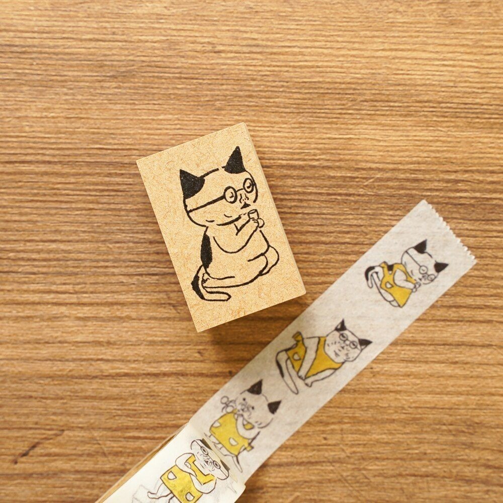 【 厭世文具 】日本 手紙社- 日本柴田啟子 聽故事的 戴眼鏡的貓 印章-細節圖8