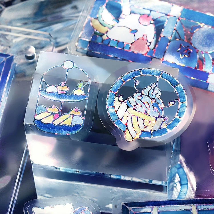 ⎪厭世文具⎪日本 BGM 彩繪玻璃系列 透明燙金貼紙 星空夜晚 蘇打冰淇淋-細節圖3