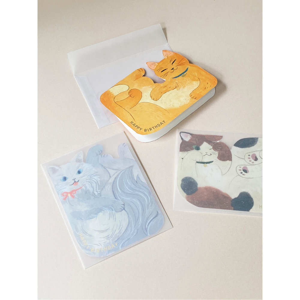 ⎪厭世文具⎪日本 Greeting Life 生日擁擠貓咪造型卡片 橘貓卡-細節圖5