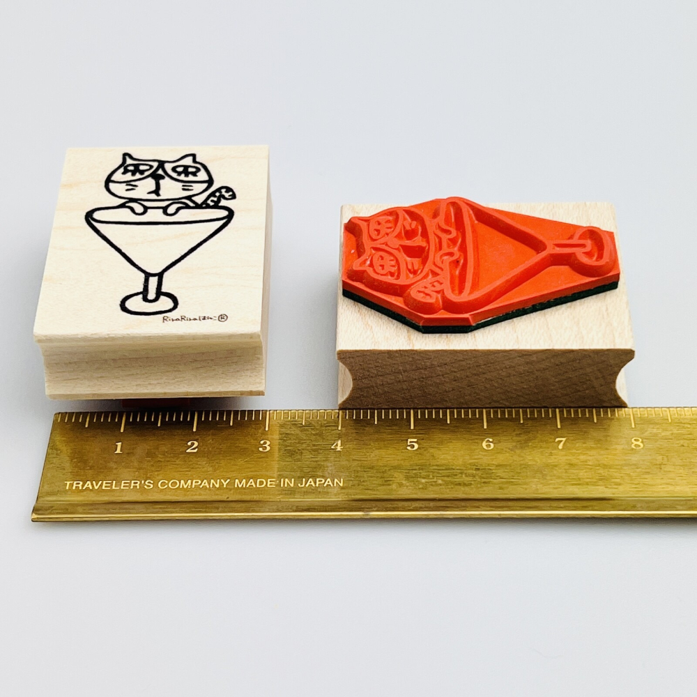 ⎪厭世文具⎪日本RiraRira 尾巴彎彎貓與雞尾酒杯 印章-細節圖2