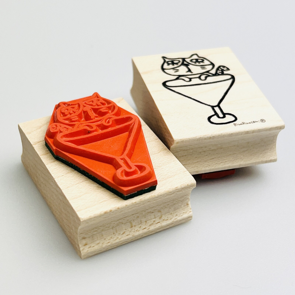 ⎪厭世文具⎪日本RiraRira 尾巴彎彎貓與雞尾酒杯 印章-細節圖3