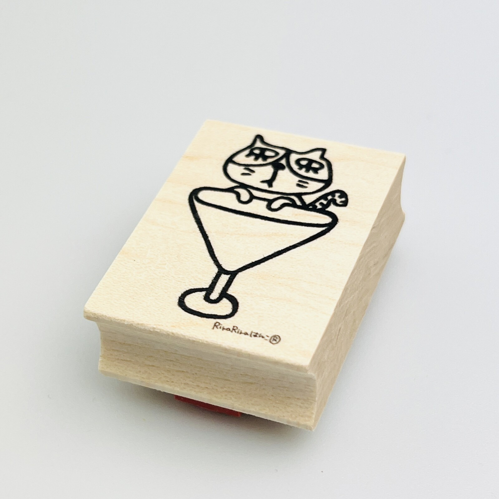 ⎪厭世文具⎪日本RiraRira 尾巴彎彎貓與雞尾酒杯 印章-細節圖4