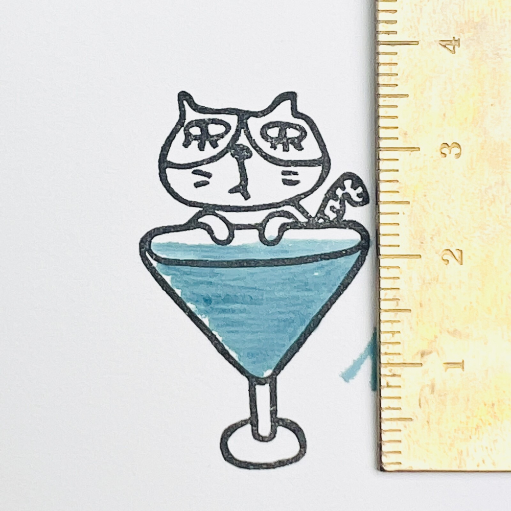 ⎪厭世文具⎪日本RiraRira 尾巴彎彎貓與雞尾酒杯 印章-細節圖5