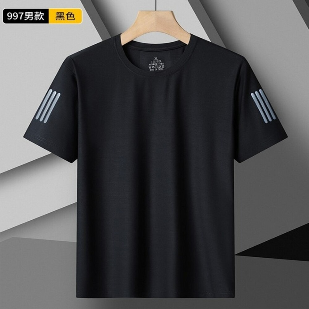 現貨【衣百購物】L-8XL男圓領短袖 素面短袖 涼感短袖 素T 透氣/清爽/好穿-細節圖3