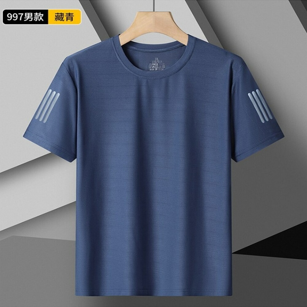 現貨【衣百購物】L-8XL男圓領短袖 素面短袖 涼感短袖 素T 透氣/清爽/好穿-細節圖5