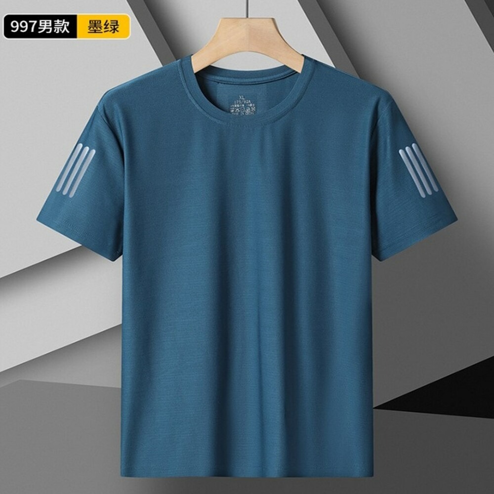 現貨【衣百購物】L-8XL男圓領短袖 素面短袖 涼感短袖 素T 透氣/清爽/好穿-細節圖6