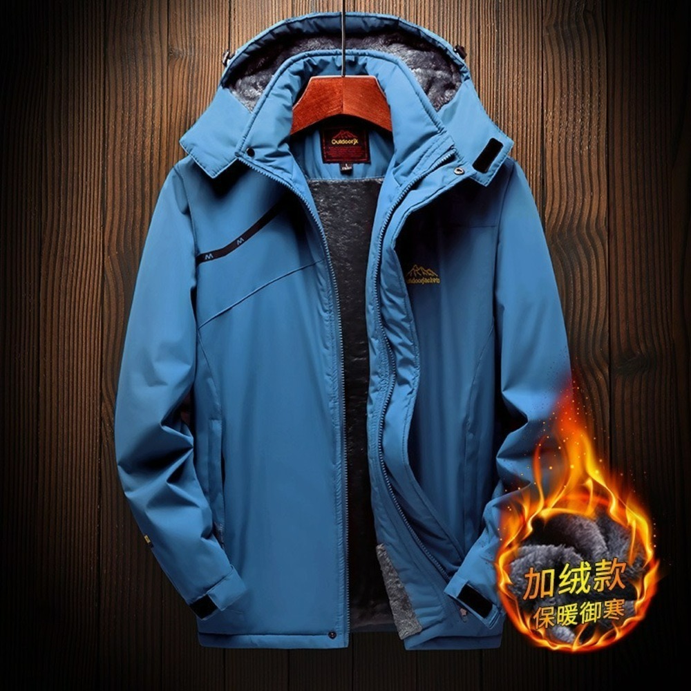現貨【衣百購物】M-9XL男加大尺碼刷絨外套  防風防潑水 連帽外套 內裡刷毛衝鋒衣 防風外套 風衣外套 冬天大衣-細節圖2