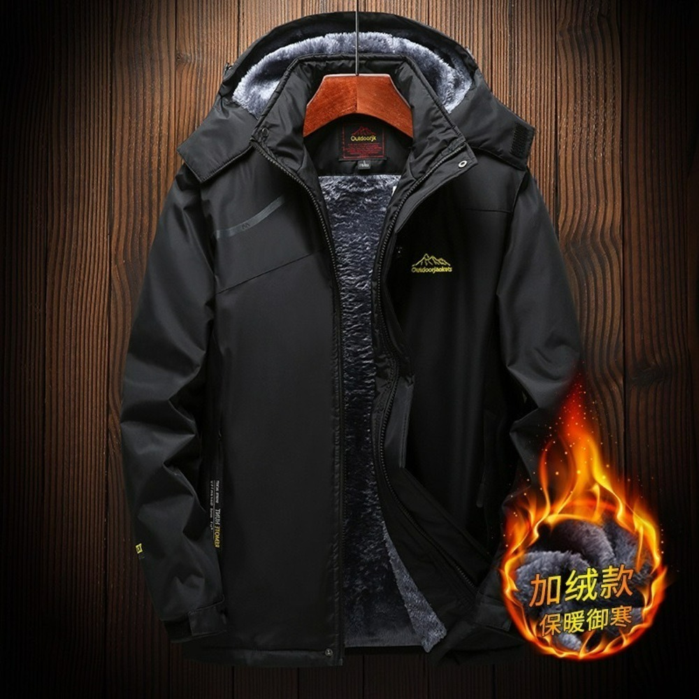 現貨【衣百購物】M-9XL男加大尺碼刷絨外套  防風防潑水 連帽外套 內裡刷毛衝鋒衣 防風外套 風衣外套 冬天大衣-細節圖4