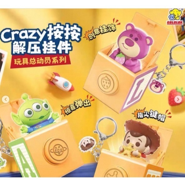全新未拆 迪士尼玩具總動員 Crazy按按解壓鍵盤 鍵帽趣味鑰匙扣掛件 盲盒玩具  草莓熊  寶貝牧羊女  火腿豬-細節圖3
