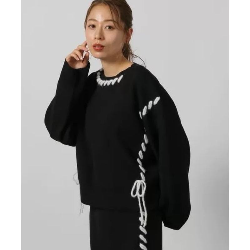 【現貨】孤品 實拍 好品相！日系選品💕LK日單 設計感顯瘦撞色寬鬆短版上衣+高腰側開衩針織中長裙-細節圖9