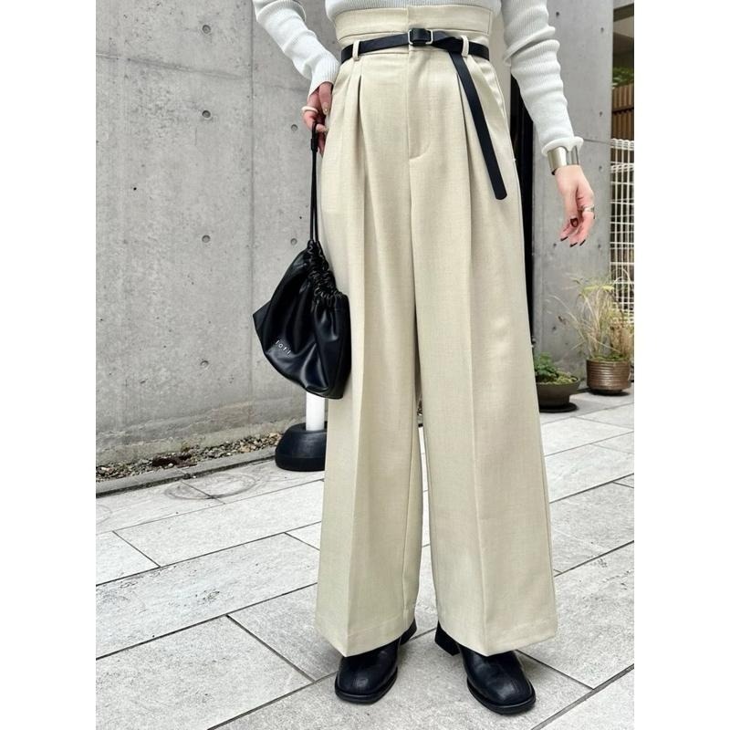 【現貨】孤品 日系選品💕推! 附皮帶 MYS日單 時髦高腰顯瘦抓摺休閒西裝褲 直筒褲-細節圖2