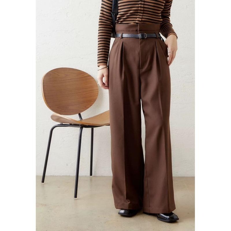 【現貨】孤品 日系選品💕推! 附皮帶 MYS日單 時髦高腰顯瘦抓摺休閒西裝褲 直筒褲-細節圖5