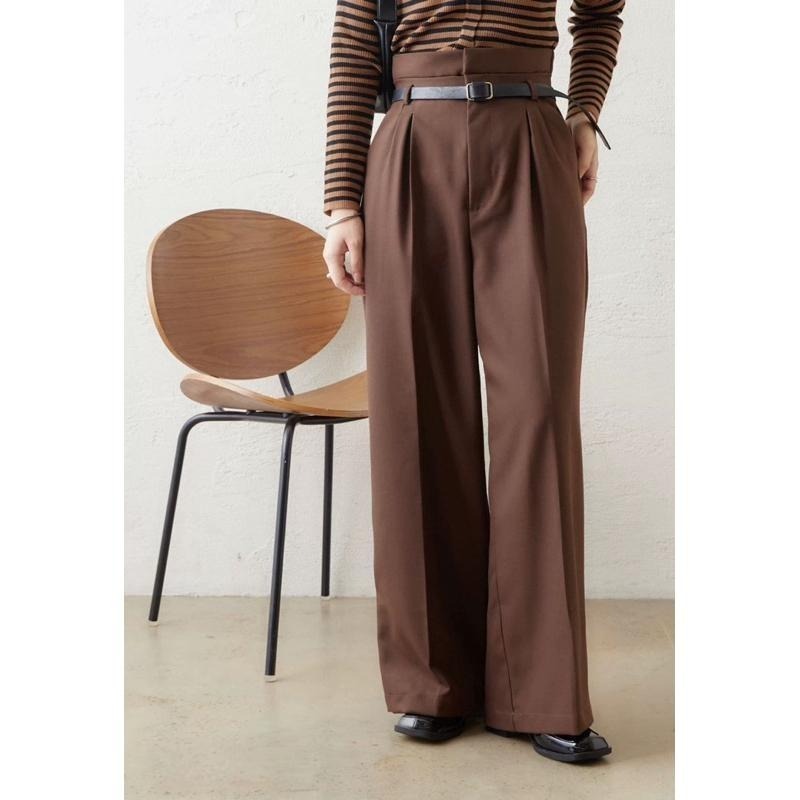 【現貨】孤品 日系選品💕推! 附皮帶 MYS日單 時髦高腰顯瘦抓摺休閒西裝褲 直筒褲-細節圖6