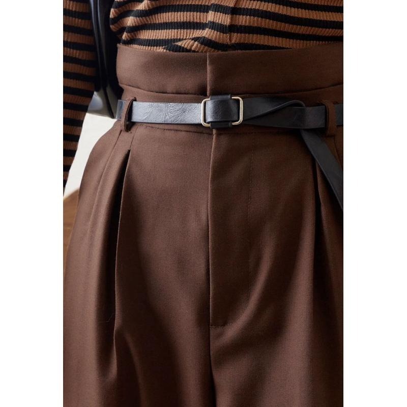 【現貨】孤品 日系選品💕推! 附皮帶 MYS日單 時髦高腰顯瘦抓摺休閒西裝褲 直筒褲-細節圖8