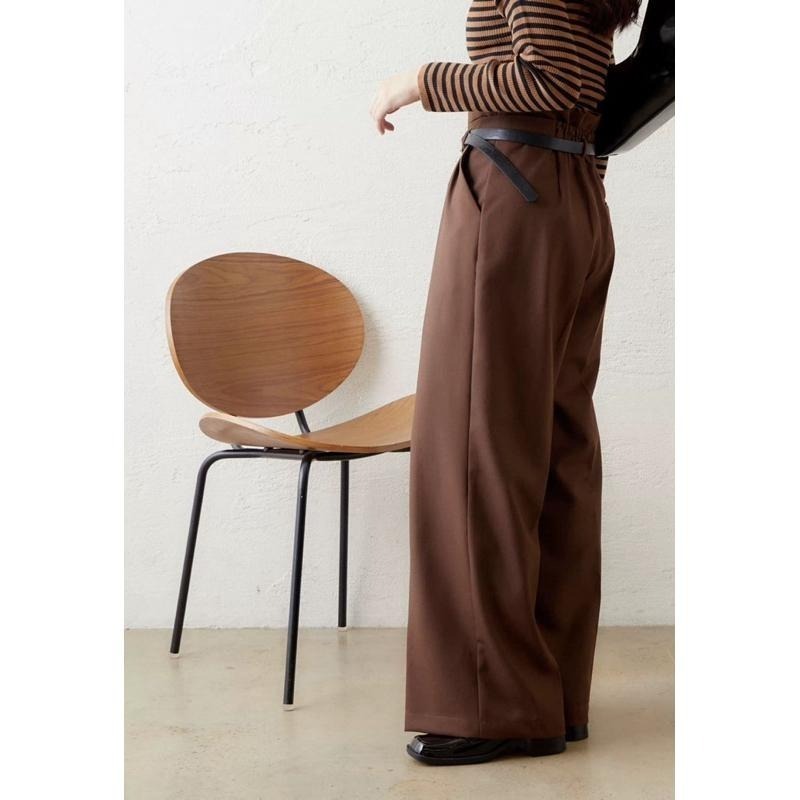 【現貨】孤品 日系選品💕推! 附皮帶 MYS日單 時髦高腰顯瘦抓摺休閒西裝褲 直筒褲-細節圖9