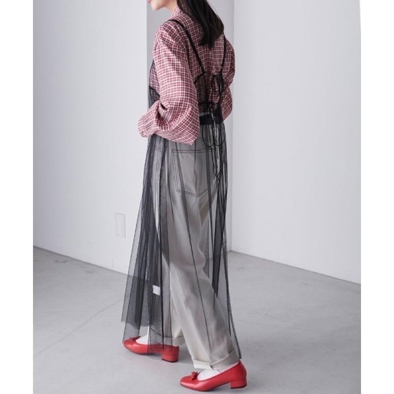 【現貨】孤品 實拍 日系選品💕日單 2WAY胸前綁帶疊穿透膚網紗吊帶裙-細節圖3