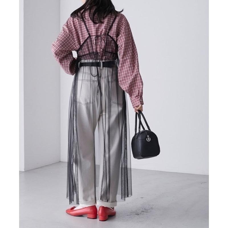 【現貨】孤品 實拍 日系選品💕日單 2WAY胸前綁帶疊穿透膚網紗吊帶裙-細節圖4