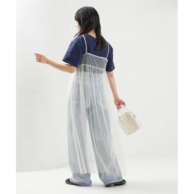 【現貨】孤品 實拍 日系選品💕日單 2WAY胸前綁帶疊穿透膚網紗吊帶裙-細節圖7