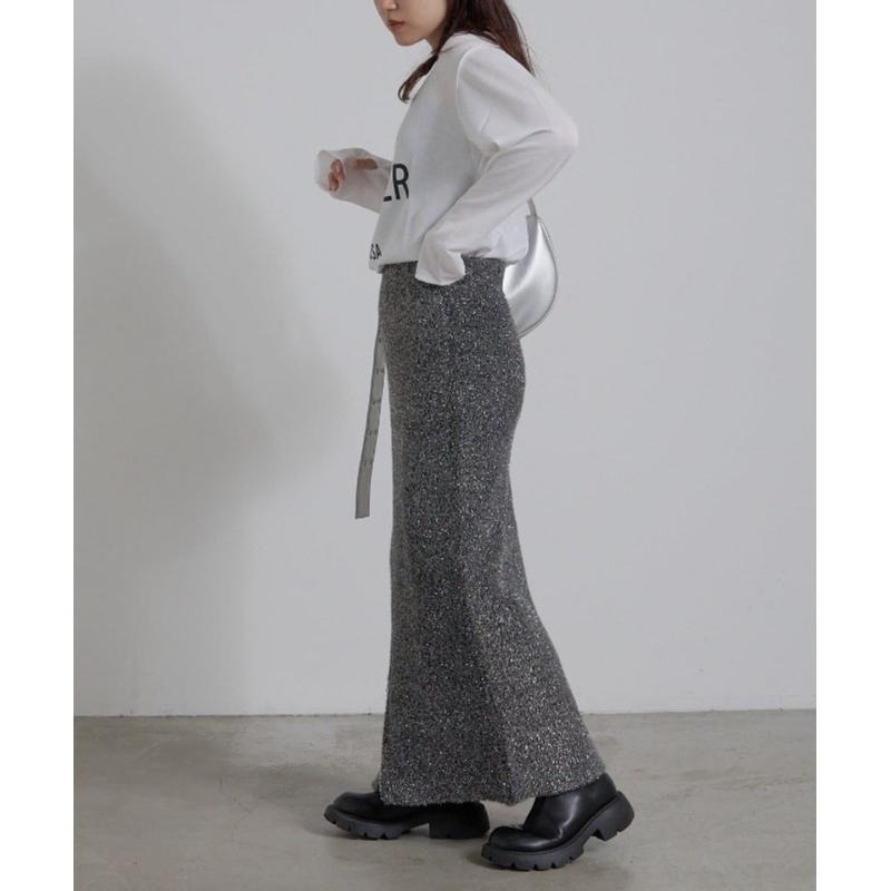 【現貨】孤品  秋冬細閃特別 日系選品💕CP日單 前後兩穿 高腰羽毛紗拉鍊開衩設計顯瘦復古直筒長裙-細節圖3