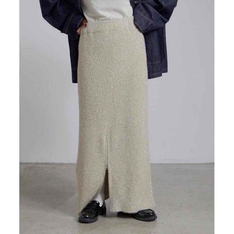 【現貨】孤品  秋冬細閃特別 日系選品💕CP日單 前後兩穿 高腰羽毛紗拉鍊開衩設計顯瘦復古直筒長裙-細節圖4