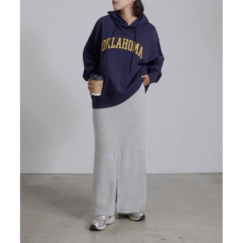 【現貨】孤品  秋冬細閃特別 日系選品💕CP日單 前後兩穿 高腰羽毛紗拉鍊開衩設計顯瘦復古直筒長裙-細節圖8