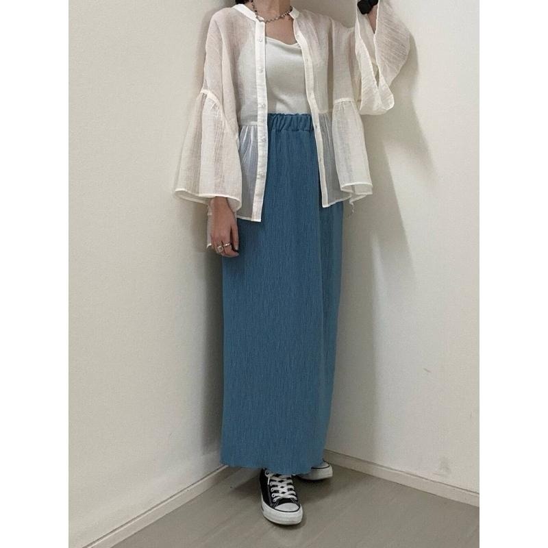 【現貨】 孤品 日系選品💕LF日單 微光澤感細褶百搭舒適長裙 半身群-細節圖8