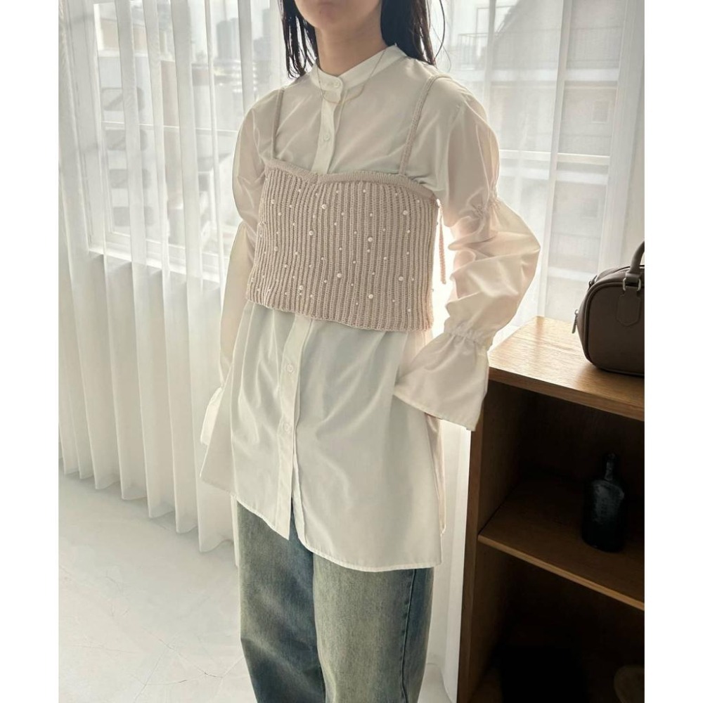 【現貨】孤品 日系選品💕mys 日系疊穿柔軟珍珠豎條吊帶外搭背心 _日單-細節圖8