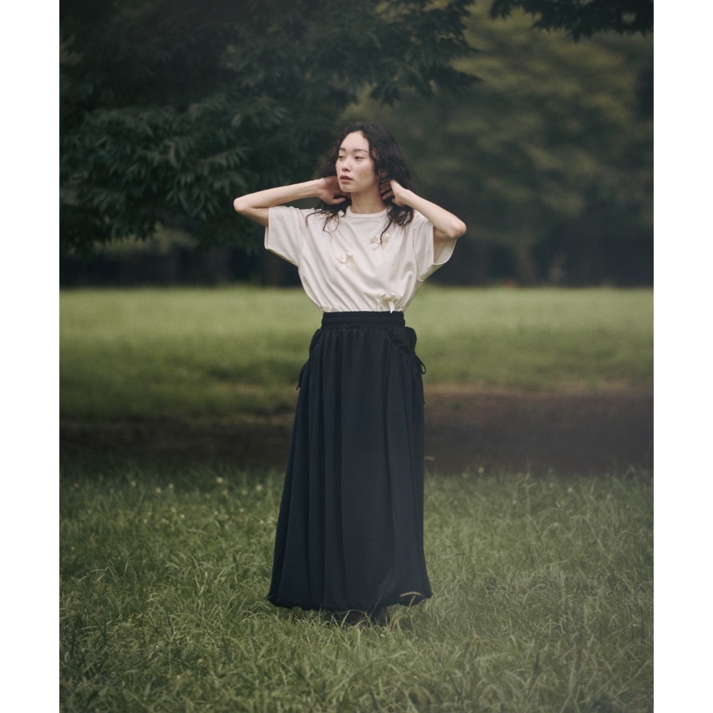 【現貨】 少量 日系選品💕moi日單 日系淡色系可愛顯瘦口袋抽繩蝴蝶結A字花苞長裙 半身群-細節圖5