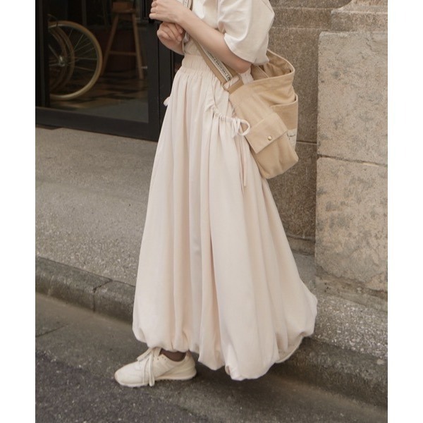 【現貨】 少量 日系選品💕moi日單 日系淡色系可愛顯瘦口袋抽繩蝴蝶結A字花苞長裙 半身群-細節圖8